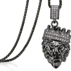 New Men's Necklace lion head Pendant men's chain black